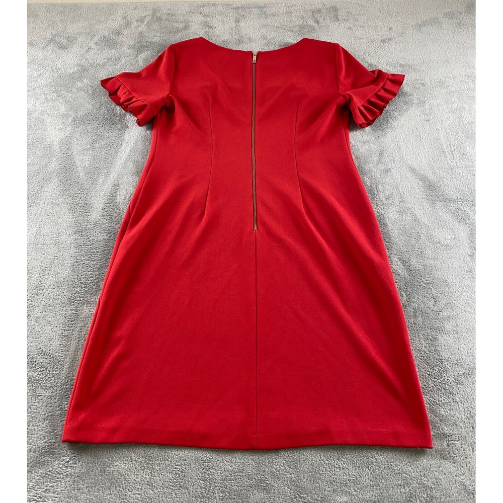 Tommy Hilfiger Red Ruffle‎ Sleeve Shift Dress Womens 4 Boat Neck Pockets Zipper - Picture 9 of 11